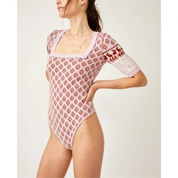 FREE PEOPLE Snow Bunny Bodysuit / Candy Combo Medium NWT Winter - Picture 3 of 10